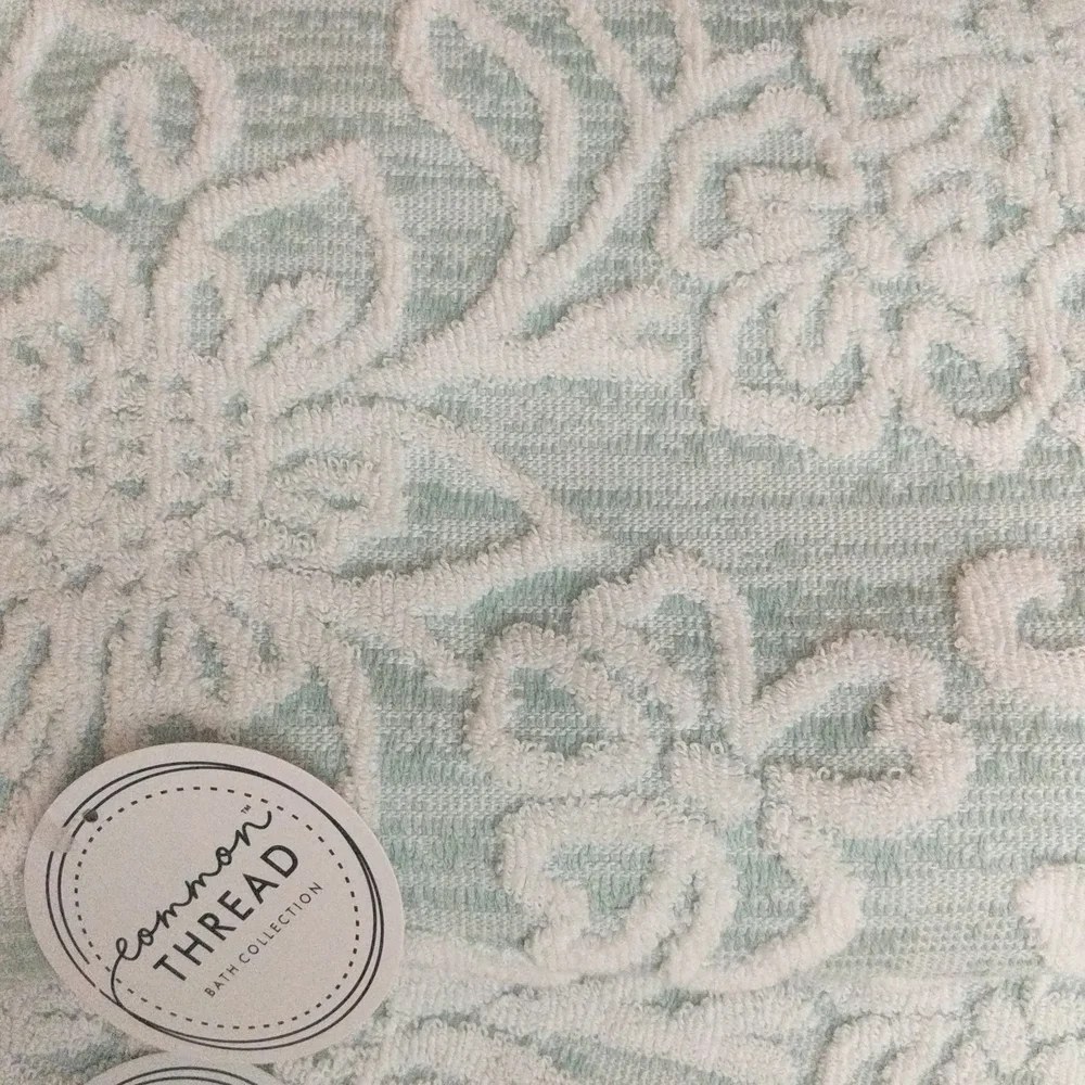 Seafoam Green One Bath Towel Raised Floral Textured Common Thread